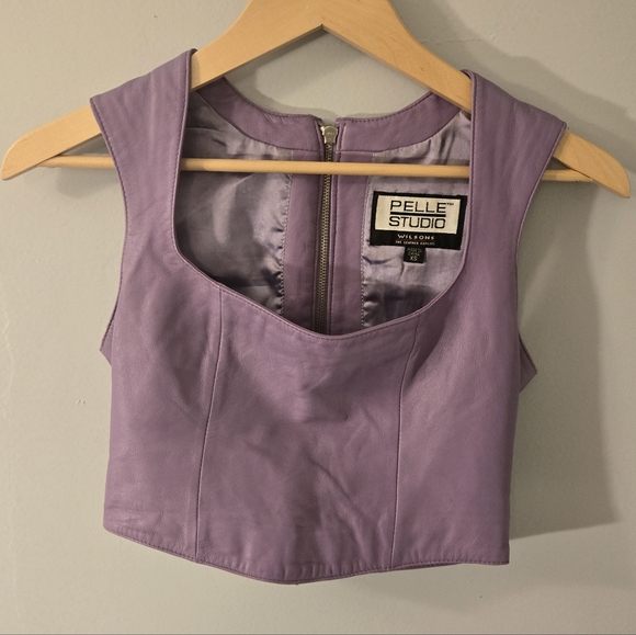 Pelle Studio Tops - Rare Pelle Studio by Wilsons Leather Purple Leather Crop Top Bustier Tank 90s XS